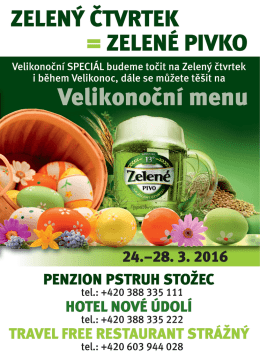 Velikonoční SPECIÁL- Penzion Pstruh, Nové Údolí 24.