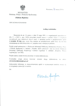 Pismo do organizacji pracodawców - Ministerstwo Rodziny, Pracy i