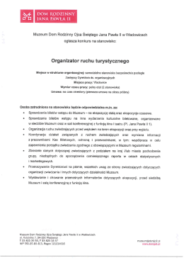 Ogłoszenie o pracę Organizator ruchu turystycznego