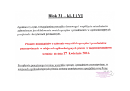 Page 1 Blok 31 – kl. I i VI Zgodnie z § 2 pkt. 8 Regulaminu porządku