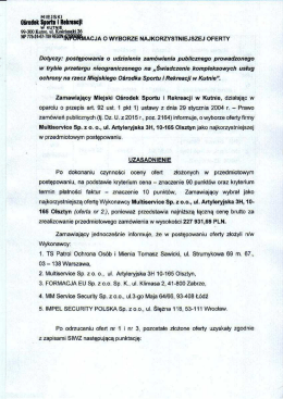 Informacja o wyborze najkorzystniejszej oferty