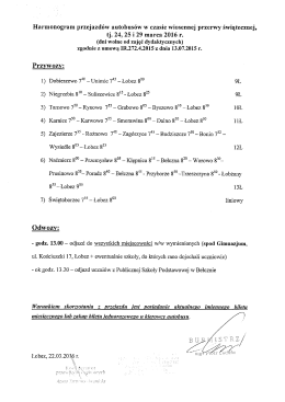 Harmonogram przewozy Wielkanoc 2016