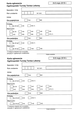 Karta zgłoszenia na Ogólnopolski Turniej Tenisowy Lekarzy