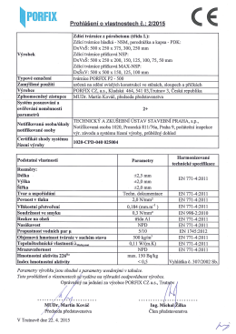 Prohlášení o vlastnostech - příčkovka P2 500