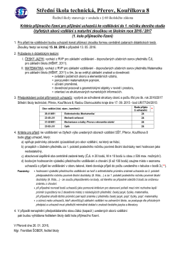 Kritéria - 4 leté obory - Střední škola technická Přerov, Kouřílkova 8