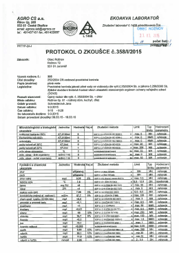 Rozbor pitné vody v Rožnově, dle vyhl. 252/2004 Sb