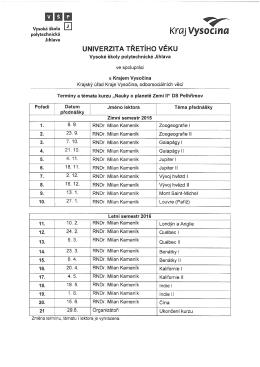U3V - termíny a témata pro akademický rok 2015-2016