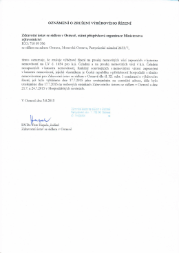 Výběrové řízení bylo zrušeno - Zdravotní ústav se sídlem v Ostravě