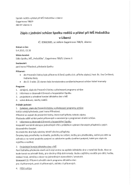 Zápis z jednání schůze Spolku rodičů a přátel při MŠ Hvězdička