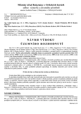 Návrh výroku územního rozhodnutí o umístění stavby