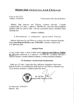 Veřejná vyhláška Oznámení o zahájení správního řízení a o