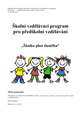 Školní vzdělávací program pro předškolní vzdělávání