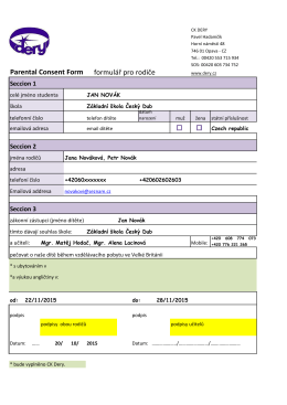 Parental Consent Form formulář pro rodiče
