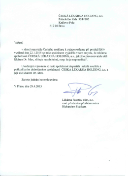 ČESK&Aacute; L&Eacute;K&Aacute;RNA HOLDING, as.