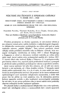 NEKTERE ZKUŠENOSTI Z EPIDEMIE CHŘIPKY V ZIME 1957--1958