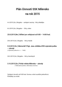 Plán činnosti SSK Milevsko na rok 20] 5