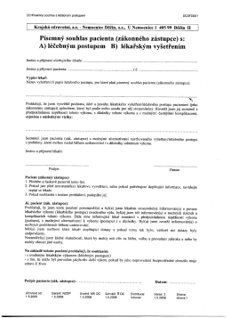 Písemný souhlas pacienta (zákonného zástupce) s: