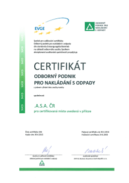 Certifikát Odborný podnik pro nakládání s odpady
