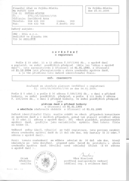 Osvědčen&iacute; o registraci DPH