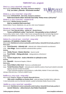 TEMPLFEST zo15 - program Útery 14. 4. zo15 v1é~:oo hod