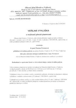 Veřejná vyhláška o možnosti převzít písemnost