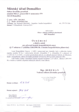 Oznámení o lhůtě a místě pro převzetí lesních
