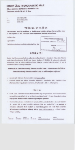 Veřejn&aacute; vyhl&aacute;&scaron;ka - n&aacute;vrh Z&aacute;sad &uacute;zemn&iacute;ho rozvoje Jmk
