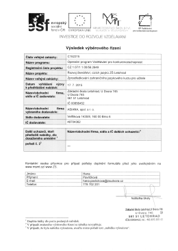 Výsledek výběrového řízení - Základní škola Letohrad, U Dvora