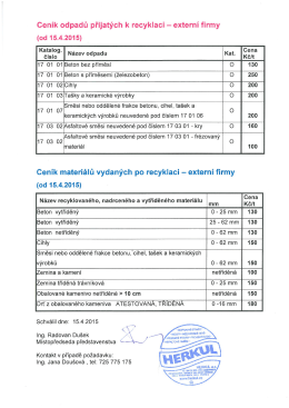 Cenik odpadů přijatých k recyklaci - externí firmy