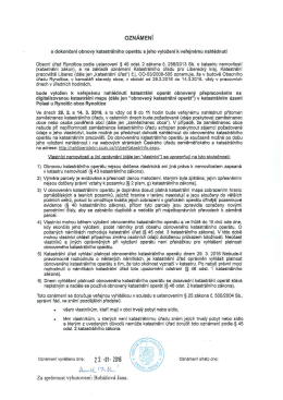 Oznámení o dokončení obnovy katastrálního operátu a