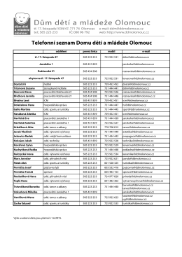 Telefonní seznam Domu dětí a mládeže Olomouc