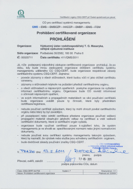 Prohlášení certifikované organizace