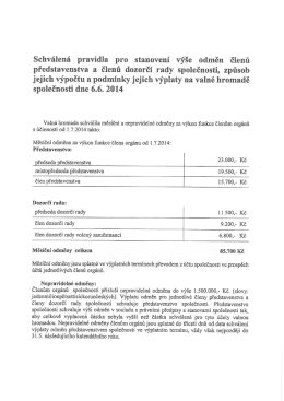 Schválená pravidla pro stanovení výše odměn členů