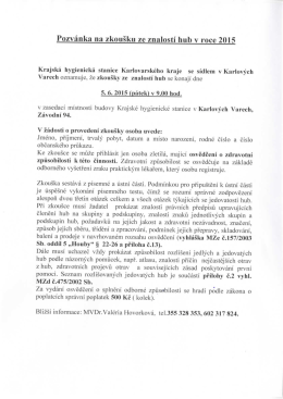 Pozvánka na zkoušku ze znalostí hub v roce 20l5