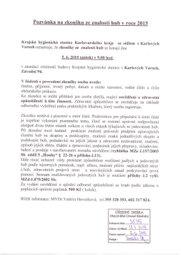 Pozvánka na zkoušku ze znalostí hub v roce 2015