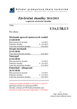 Závěrečné zkoušky 2014/2015 U3A,U3B,U3