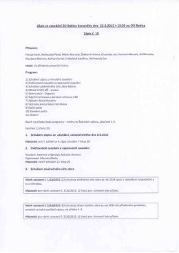 Zágis ze zasedání ZO Babice konaného dne 22.6.2015 v 19:30 na