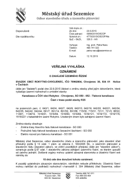 Veřejná vyhláška Kanalizace a ČOV Rokytno