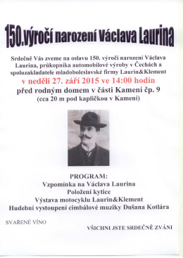 Pozvánka - 150.výročí narození Václava Laurina
