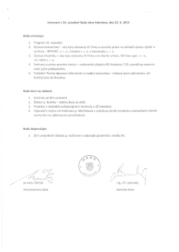 Usnesen&iacute; z 16. zased&aacute;n&iacute; Rady obce Halenkov, dne 22. 6. 2015