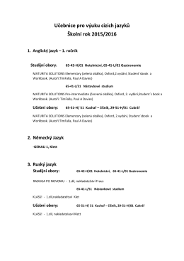 Učebnice pro výuku cizích jazyků Školní rok 2015/2016