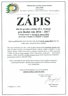 ZÁPIS - ZŠ L. Svobody Rudíkov