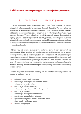 Aplikovaná antropologie ve veřejném prostoru 18. — 19. 9. 2015