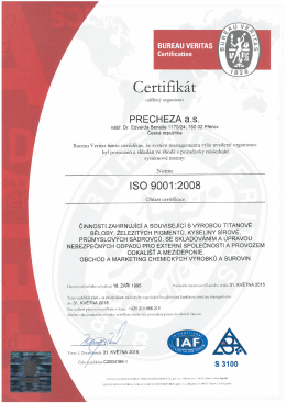 ISO 9001 - PRECHEZA as
