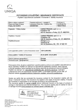POTVRZENÍ o POJIŠTĚNÍ] INSURANCE