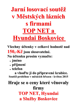 Jarní losovací soutěž v Městských lázních s firmami TOP NET a