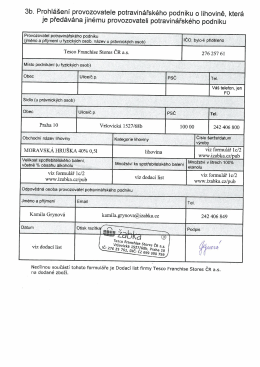 3b. Prohlášení provozovatele potravinářského podniku o lihovině