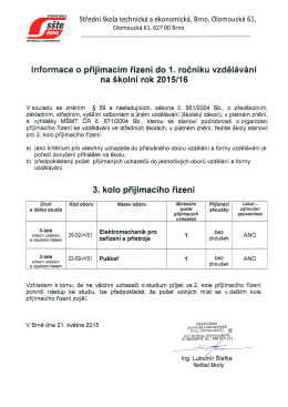 Informace o přijímacím řízení do 1. ročníku vzdělávání