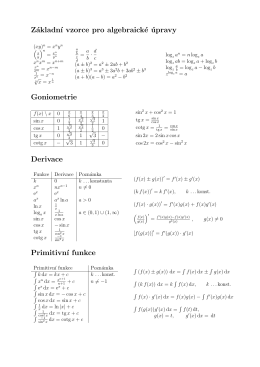 Základn´ı vzorce pro algebraické úpravy Goniometrie