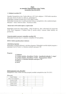 Zápis ze zasedání Zastupitelstva obce Trubin, konaného